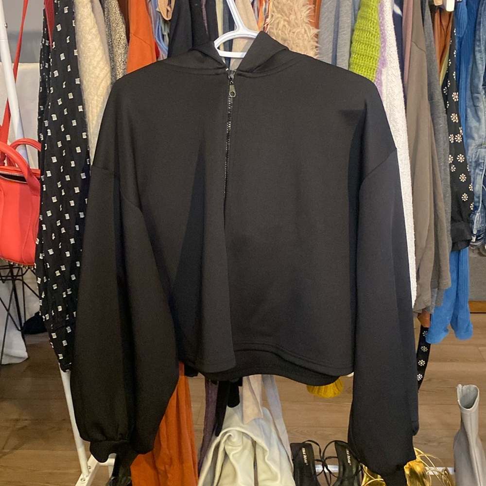 Black Scuba Fabric Hoodie With Zipper